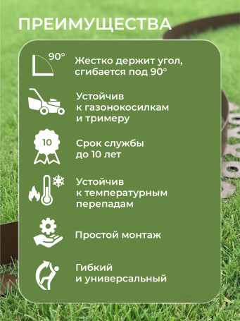 Бордюр садовый пластиковый МАНГО 10 м высота 55 мм коричневый