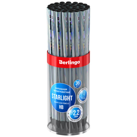 Pencil b/g Berlingo "Starlight" HB, triangular, ebony, laser film, sharpened
