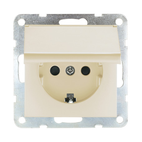 Розетка с з/к, шторками и крышкой (бежевый матовый) LK80