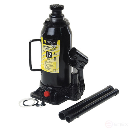 Домкрат гидравлический ER-80121 бутылочный с клапаном 12т, ремкомплект (выс. подъема 235-445мм) ЭВРИКА /1/2