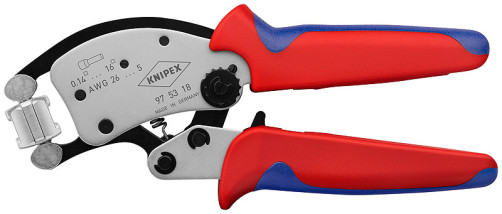 KNIPEX Twistor16 press pliers, square. crimp, self-adjusting, rotary head, sleeves contact: 0.14 - 16.0 mm2, 2nd end sleeves 2x6mm2, L-200 mm,chrome