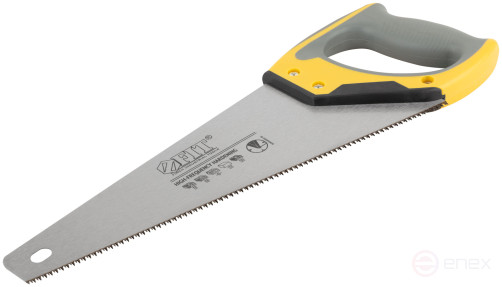Hacksaw on wood, small red-hot tooth 12 TRI, 3D sharpening, 3K layer.Rubberized handle, 350 mm Pro