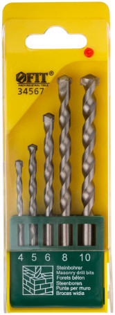 A set of impact drills, cylindrical shank, 5 pcs. (4-5-6-8-10 mm)