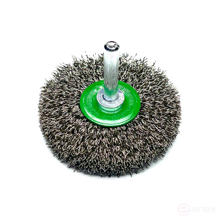 Cylindrical corrugated brush, D70*13 mm, shank 6 mm, stainless corrugated wire ROF 0.20 mm