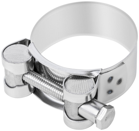 The clamp is a crimping power hinge, stainless steel.steel 40-43 mm