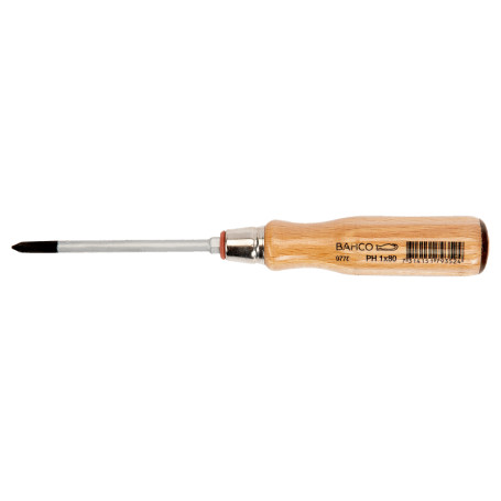 Screwdriver for Pozidriv PZ 1x80 mm screws, with wooden handle