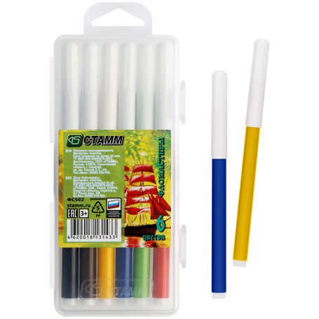 Markers STAMM "Salyut", 06cv., washable, plastic. pencil case, European suspension