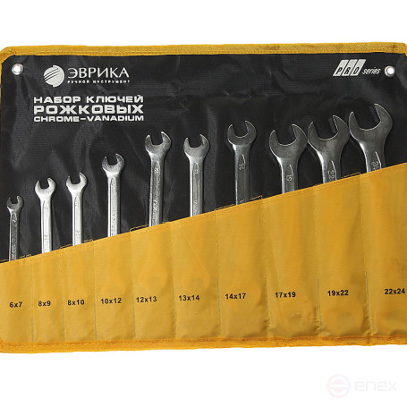 Набор ключей рожковых (6х7,8х9,8х10,10х12,12х13,13х14,14х17,17х19,19х22,22х24мм) планшет 10 предметов CrV PRO ЭВРИКА 5/30