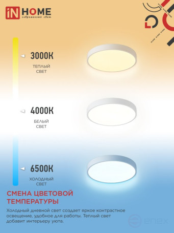 Светильник светодиодный SCANDY SIMPLE-125RCW 125Вт 230В 3000-6500K 10000Лм 400x50мм с пультом ДУ белый IN HOME