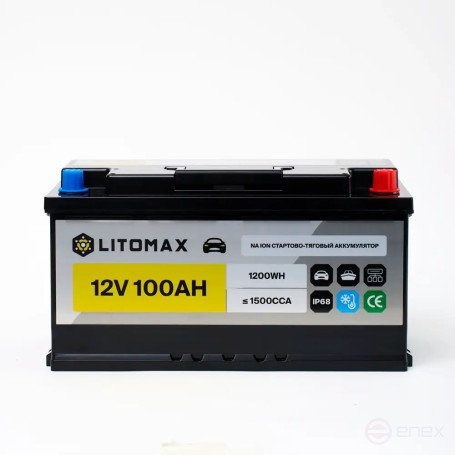 Натриевый аккумулятор стартово/тяговый LITOMAX Na+ 12V 100Ah 1500CCA R+ IP68