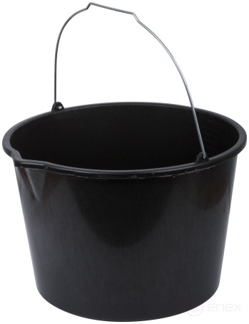 Plastic construction bucket for mixing mortar with a 20 l spout