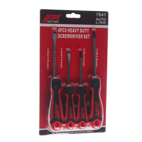 Set of reinforced screwdrivers, 4 pieces SL5.5x75, SL6.5x100, PH1x75, PH2x100 JTC/1