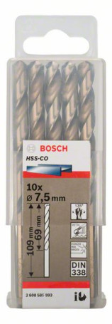 Metal drills HSS-Co , DIN 338 7.5 x 69 x 109 mm, 2608585893