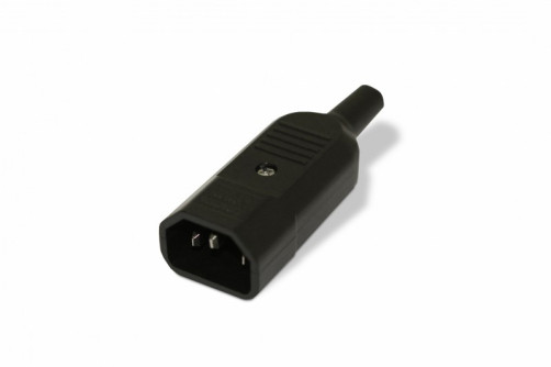CON-IEC320C14 Разъем IEC 60320 C14 220В 10A на кабель (плоские выступающие штыревые контакты в пластиковом обрамлении), прямой