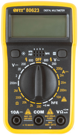 Мультиметр 0,1 мВ-600 В; 0,1 В-600 В; 1 мкА-10 А; 0,1 Ом-2 МОм; коробка