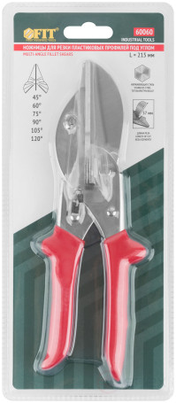 Scissors for cutting plastic profiles at an angle with an anvil of 215 mm