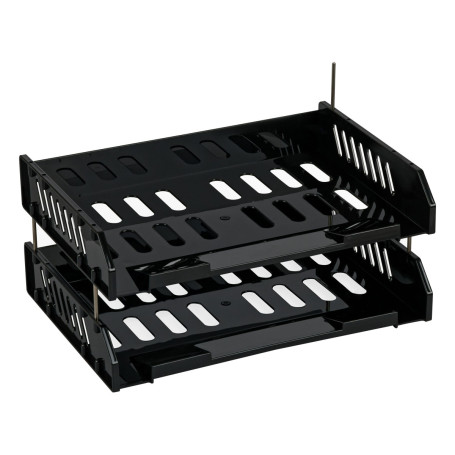 Лоток для бумаг горизонтальный СТАММ "Сити", набор 3шт., на мет. стержнях, широкая загрузка, черный