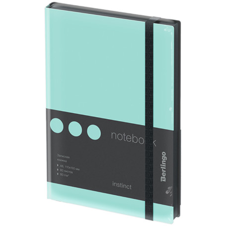 Notebook A6 80 l., leatherette, Berlingo "Instinct", black cut, black/mint, with elastic band