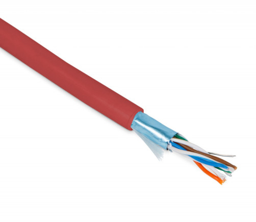 FUTP4-C5E-P26-IN-PVC-RD-100 (100 м) Кабель витая пара, экранированная F/UTP, категории 5e, 4 пары (26 AWG), многожильный (patch), экран - фольга, PVC, –20°C – +75°C, красный