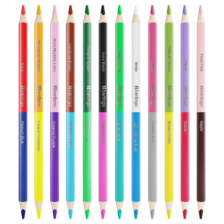 Berlingo "SuperSoft" colored double-sided pencils. Duo", 24 colors, 12 pcs., three gr., sharpened, European weight