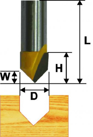 Фреза пазовая галтельная ф25,4 мм V-обр 90° хвостовик 12 мм, арт. 46093