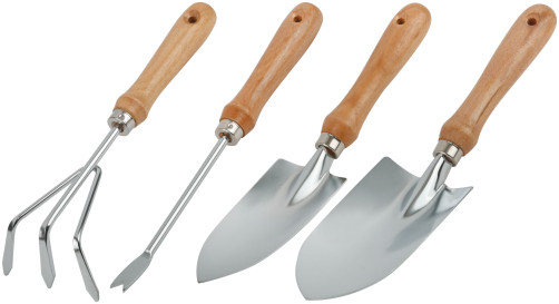 Gardening set (wide scoop, narrow scoop, ripper, root remover), wooden handles, 4 pcs.