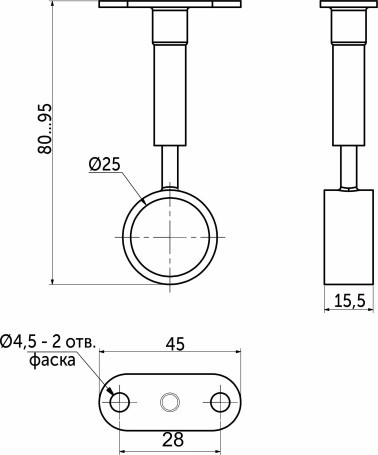 Держатель дистанционный проходной трубы d25 (936) с регуляцией, хром AKS