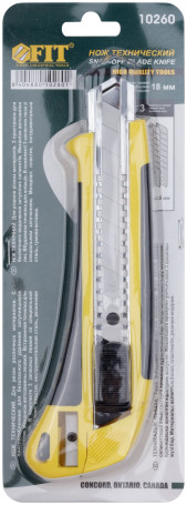 Нож технический 18 мм усиленный прорезиненный, кассета 3 лезвия