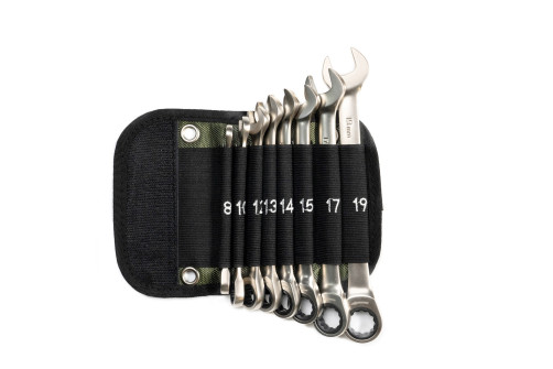 Набор ключей трещоточных комбинированных 8 шт, (8, 10, 12, 13, 14, 15, 17, 19 мм), в фирменной сумке