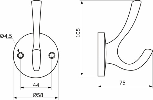 Крючок меб. двухрожковый мет. HORN шлифованный никель AKS