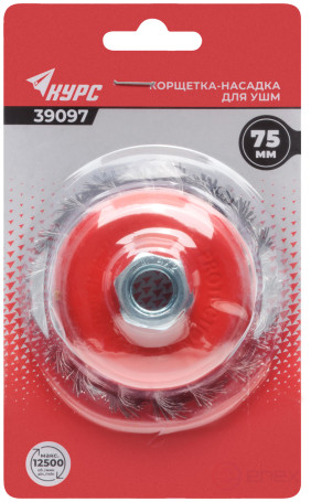 Корщетка-чашка, гайка М14, стальная витая проволока 75 мм, блистер