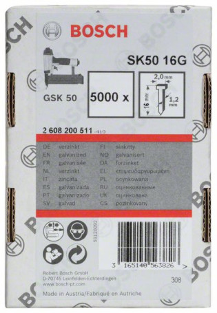 Штифт с потайной головкой SK50 16G 1,2 мм, 16 мм, оцинк.