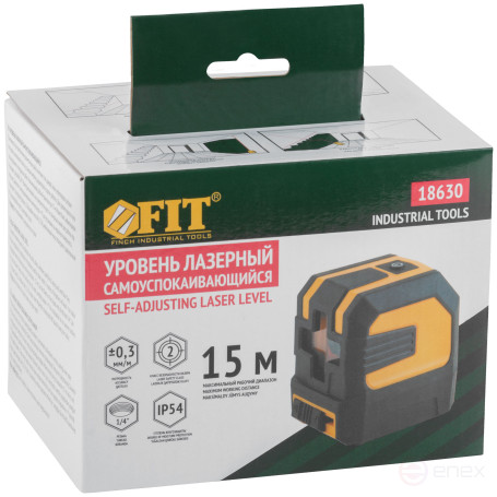 Уровень лазерный самоуспокаивающийся, красные лучи, крест, диапазон 15 м, без треноги, чехол