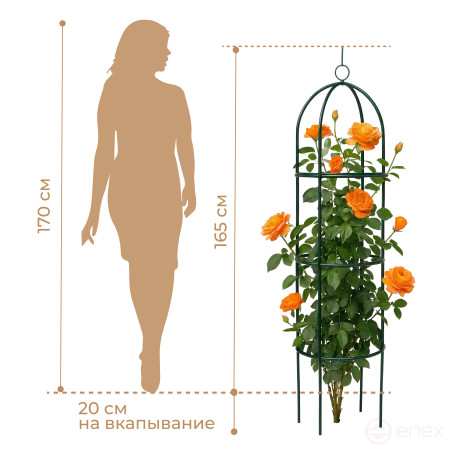 Geoplastboard support for roses, collapsible, height 185cm, metal