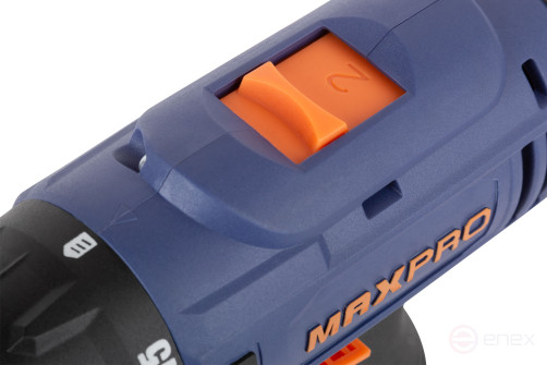 MAX-PRO Cordless Screwdriver 14.4 V; 0-350/0-1250 rpm; 10 mm; 28 Nm; 2 batteries (Li-Ion) x1.5 Ah; 15+1; 1 hour; speed control; rubber