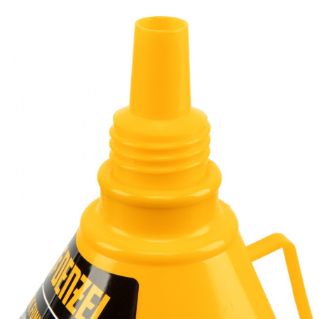 135 mm plastic funnel with metal sieve, flexible tip and Denzel non-spillage