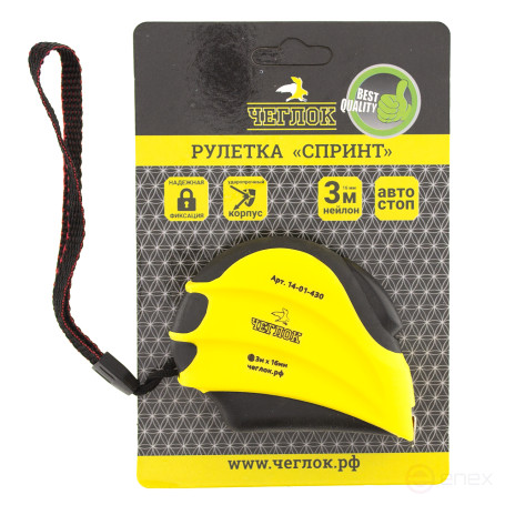 Tape measure, rubberized body, ABS plastic, Sprint series, hitchhiker, nylon, 3m x 19mm, Cheglock