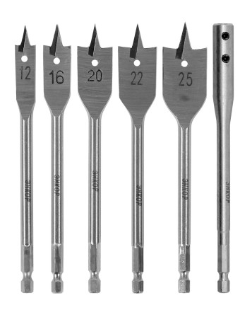 A set of drills for wood, 12-25X152 mm, 5 pieces + 1 extension 152 mm, bag
