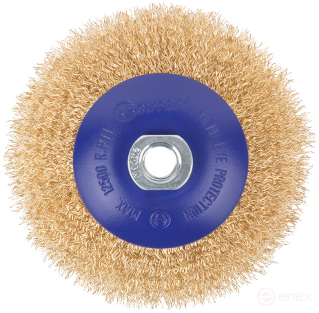 Щетка для УШМ, М14, тип "Тарелка", латун. витая проволока 0,3 мм, 125 мм, блистер, CUTOP Profi
