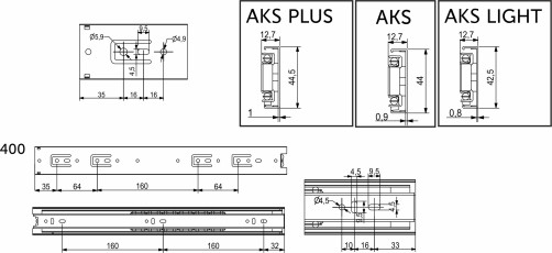 Направляющая шариковая L-400 h=45 AKS PLUS