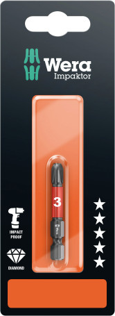 851/4 IMP DC Impaktor PH SB бита ударная, алмазное покрытие, хвостовик шестигранный 1/4" E 6.3, PH 3 x 50 мм, с держателем-еврослот для подвеса