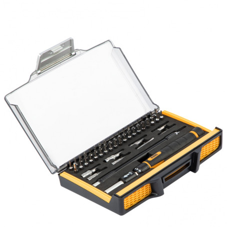 Screwdriver with a set of bits and end heads for precision work, flexible drive, 48 pcs, CrMo // Denzel