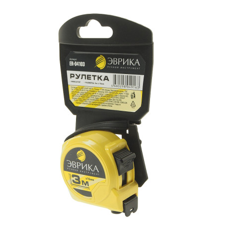 Tape measure ER-04103 3m 16mm YELLOW plastic case, lock, EUREKA holder/1/12/120 NEW