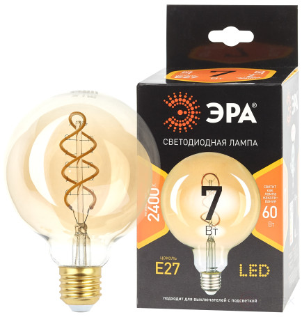 LED lamp ERA F-LED G95-7W-824-E27 spiral 7W filament ball golden warm white light E27