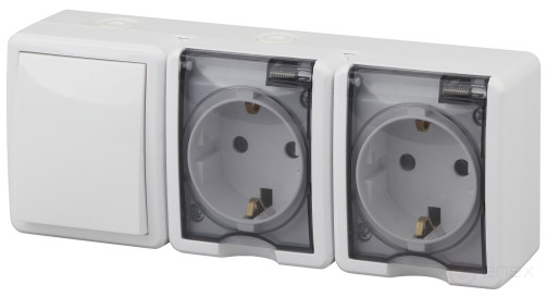 Block two sockets + switch ERA Expert 11-7403-01 IP54 16A-10AX-250V AC White