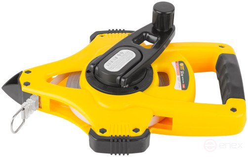 Geodetic tape measure, steel tape, open plastic case, fast-forward, rubberized handle 50 m