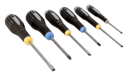 Set of slotted/Pozidriv screwdrivers with ERGO handle, 6 pcs