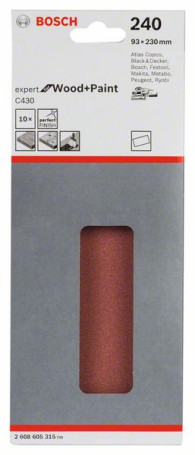 Sanding sheet C430, in a package of 10 pcs. 93 x 230 mm, 40, 2608605315