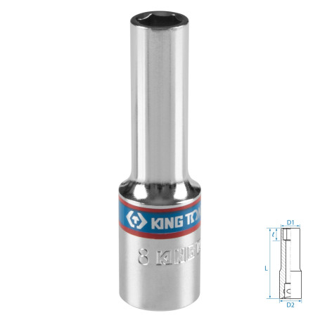 Головка торцевая глубокая шестигранная 3/8", 8 мм KING TONY 323508M