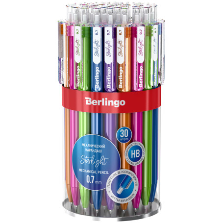 Berlingo mechanical pencil "Starlight" 0.7 mm, with eraser, assorted